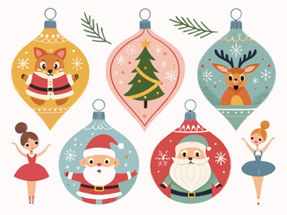 Fototapeta premium Festive ai generated holiday ornaments christmas decorations featuring santa reindeer and animals in a cheerful setting
