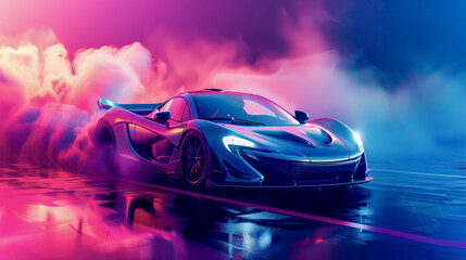 sport car in light blue color with silver details