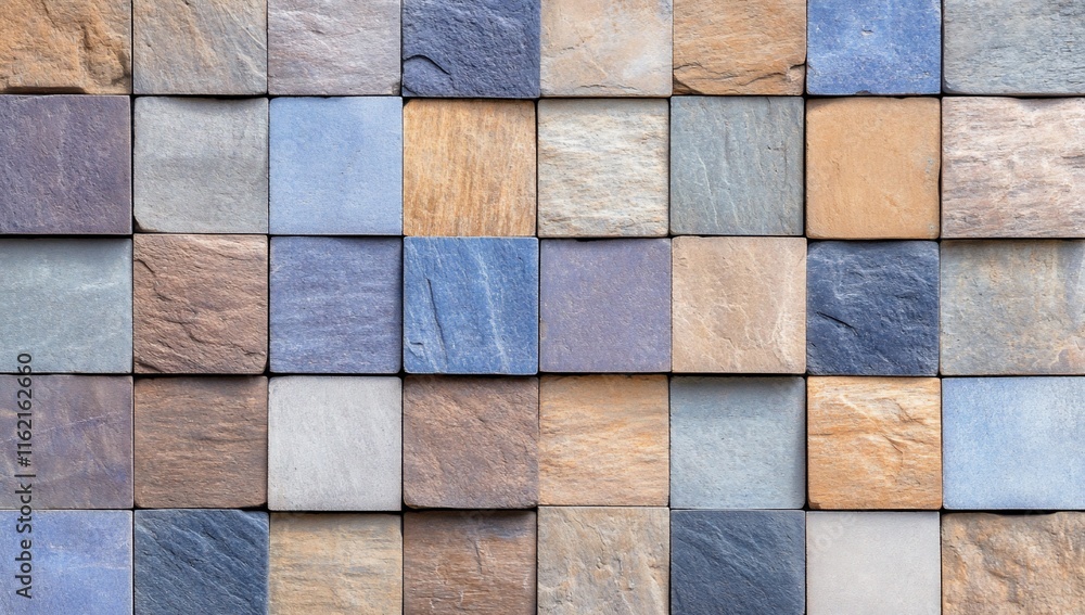 Poster a textured arrangement of colorful stone tiles in a grid pattern.