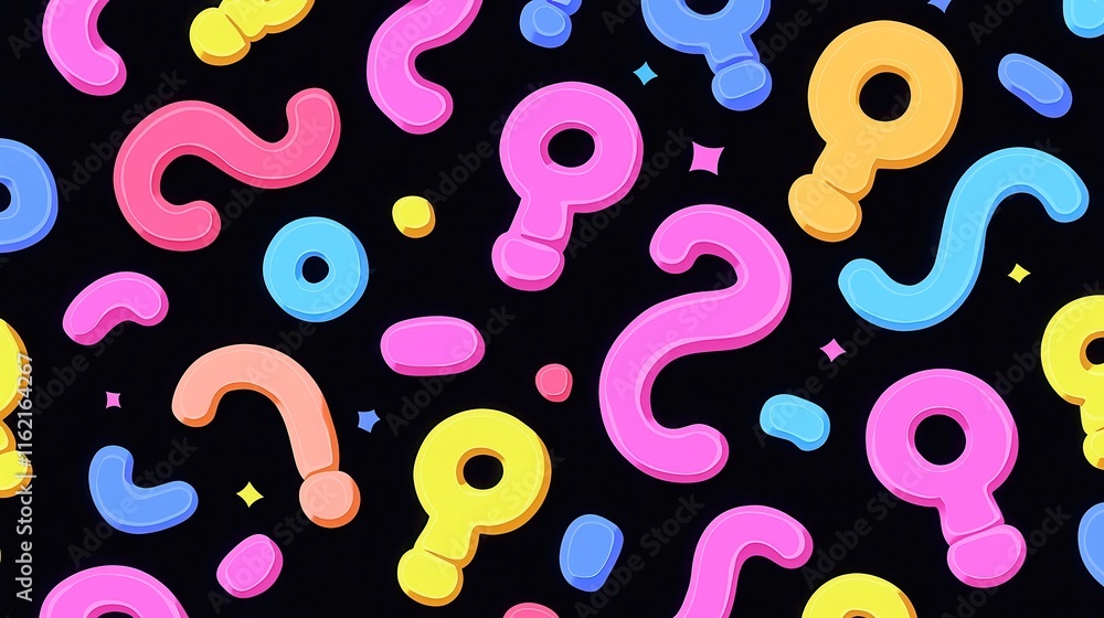 Aufkleber questions and confusion backdrop animation, dynamic swirling patterns, text elements floating in dis