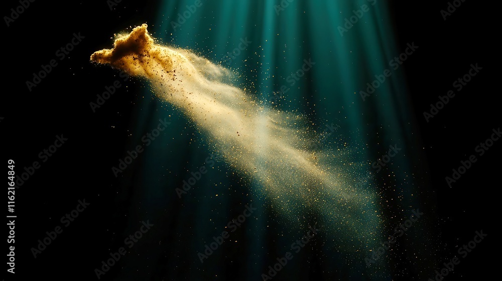 Poster dust particles in sunlight, slow motion view of delicate dust particles suspended in air, illuminate