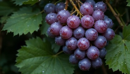 Fototapeta premium a bunch of grapes with leaves