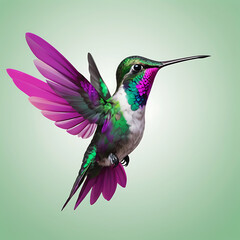 Obraz premium Hummingbird flying and background green white.