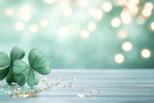 A clean flat design of a shamrock glowing in soft gradients, representing Irish luck and charm