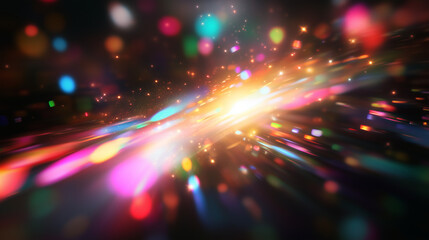 Fototapeta premium Vibrant Holographic Abstract Background with Colorful Lights, Bokeh, and Lens Flare. Perfect for Futuristic and Sci-Fi Designs.