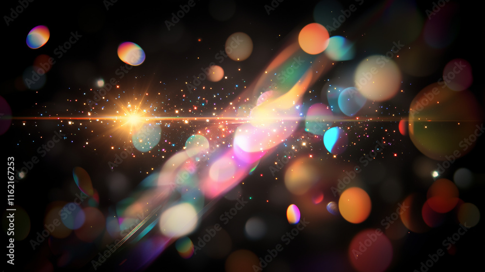 Poster vibrant holographic abstract background with colorful lights, bokeh, and lens flare. perfect for fut