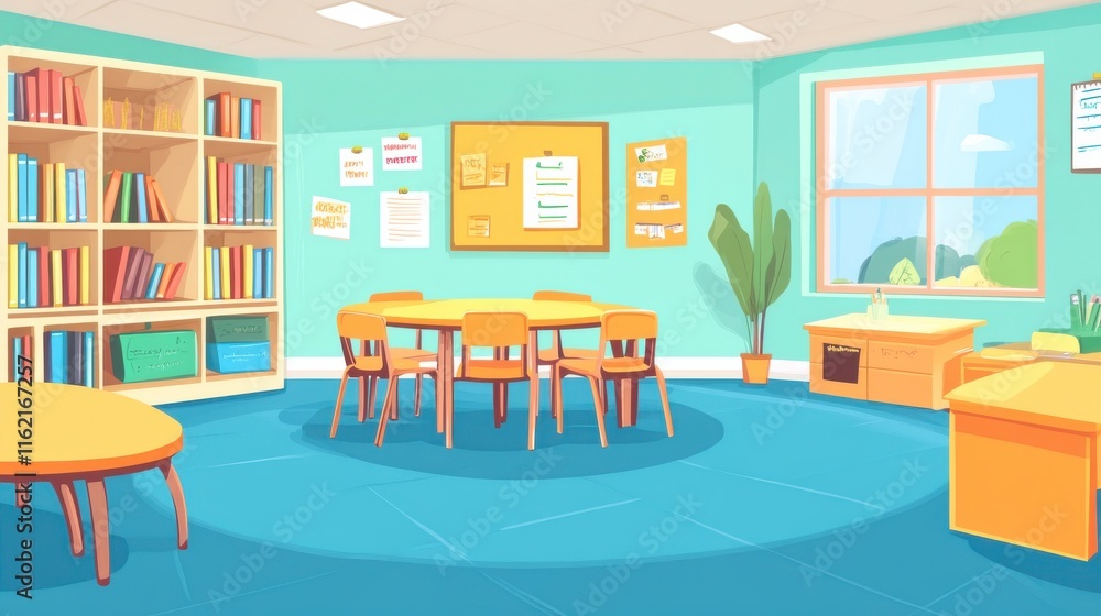 Poster engaging classroom with natural light and visual hierarchy