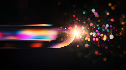 Vibrant Holographic Abstract Background with Colorful Lights, Bokeh, and Lens Flare. Perfect for Futuristic and Sci-Fi Designs.