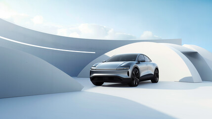 new energy vehicle is displayed in the center of an abstract background