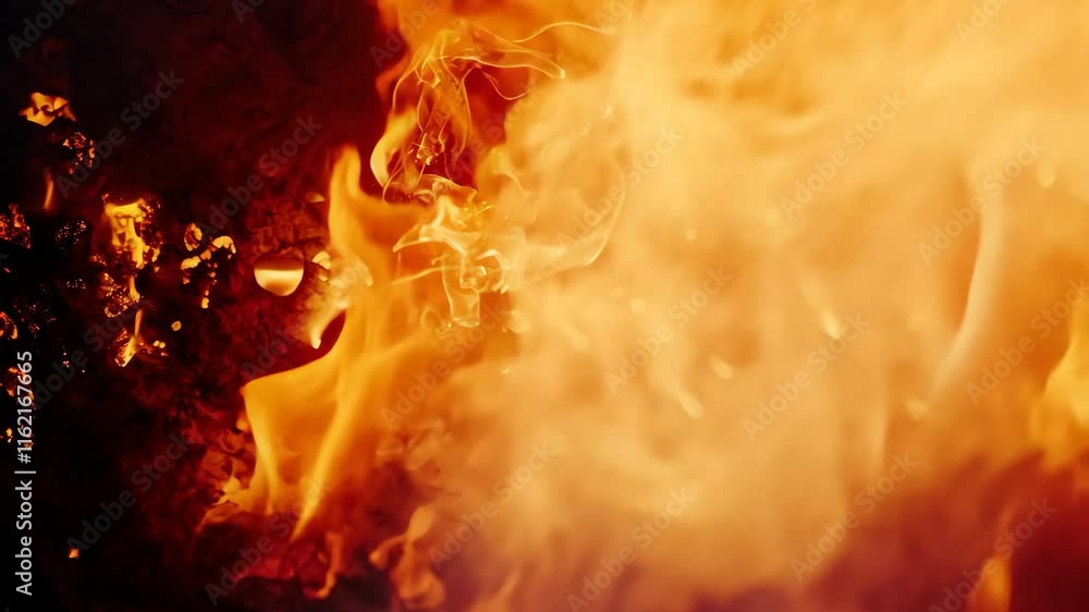 Poster vivid flames dance and swirl in a dark background, creating an intense and captivating visual specta