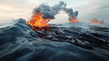 Fototapeta premium Chemical spill in ocean, marine pollution, environmental disaster