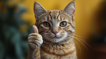 stylish orange cat giving thumbs up with cheerful expression