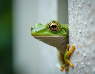 Green Tree Frog's Curious Gaze: A Close-Up Macro Photograph