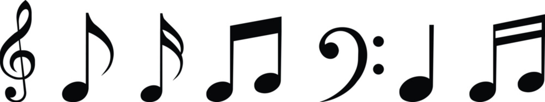 music notes icon set, poised as the focal subject in a high-quality stock photograph, emphasized by defined bold lines, musically perfect, clarity, isolated on transparent background, used for web.