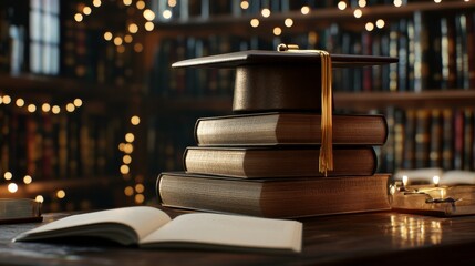 Graduation Celebration with Academic Achievements Displayed