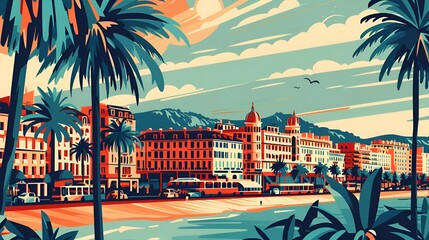 illustration of Cannes, France poster