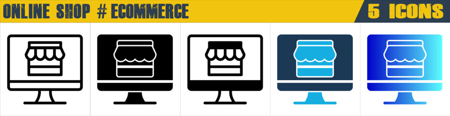 Online Shop icon with 5 styles (outline, solid, mixed, duotone and solid gradient)