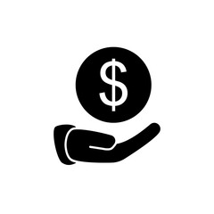 icon of hand with coins, simple flat style, illustration, logo sign symbol pictogram template, for ui or ux isolated on white for mobile app, editable