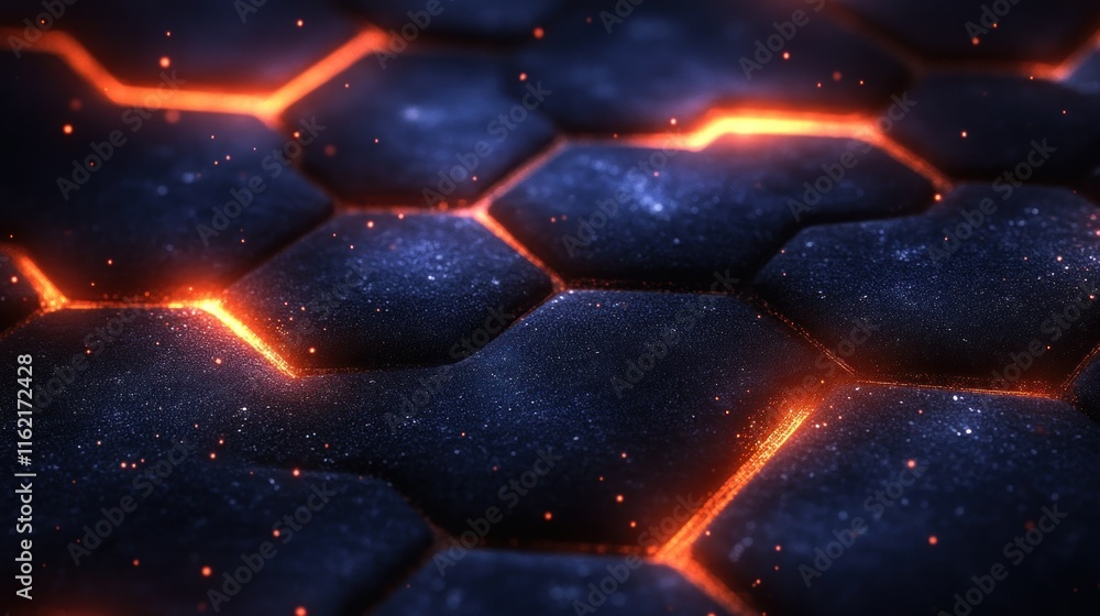 Poster abstract hexagonal pattern with glowing edges.