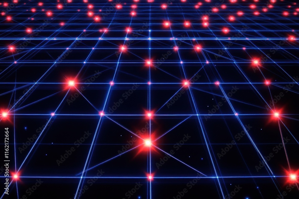 Poster abstract network grid with glowing nodes.