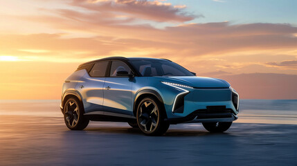 new SUV, blue color with black details