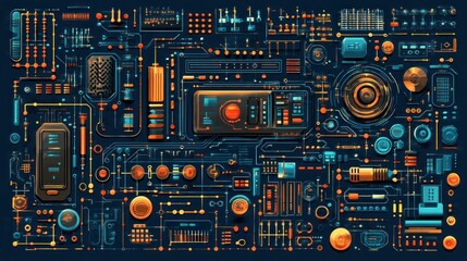 Fototapeta premium Abstract circuit board design with vibrant colors.