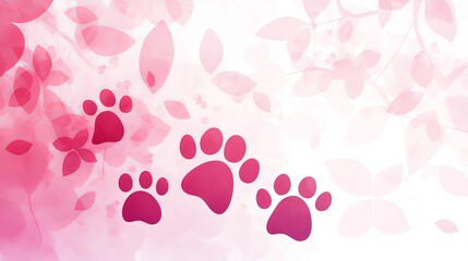 Pink Paw Prints on Floral Watercolor Background