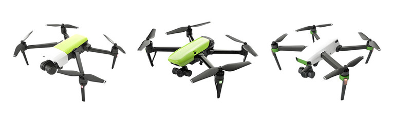 set of drone isolated on transparent background, cut out