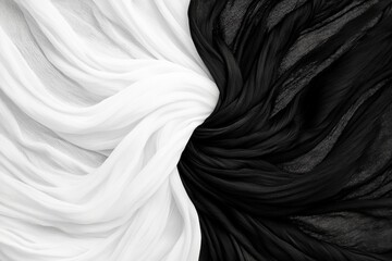 Fototapeta premium Black and White Fabric Texture Elegant Draped Silk Swirling Design Abstract Background