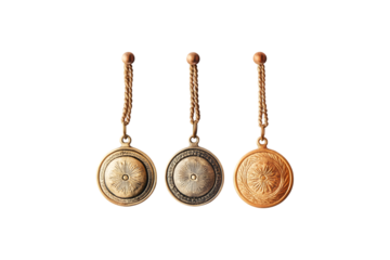 setof Row of medals isolated on transparent background, cut out