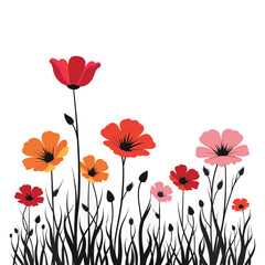 Fototapeta premium Colorful flowers in silhouette against a white background