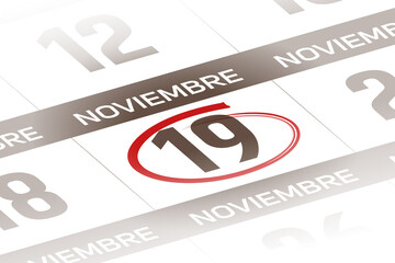 19 de Noviembre ilustracion del dia calendario Espanol