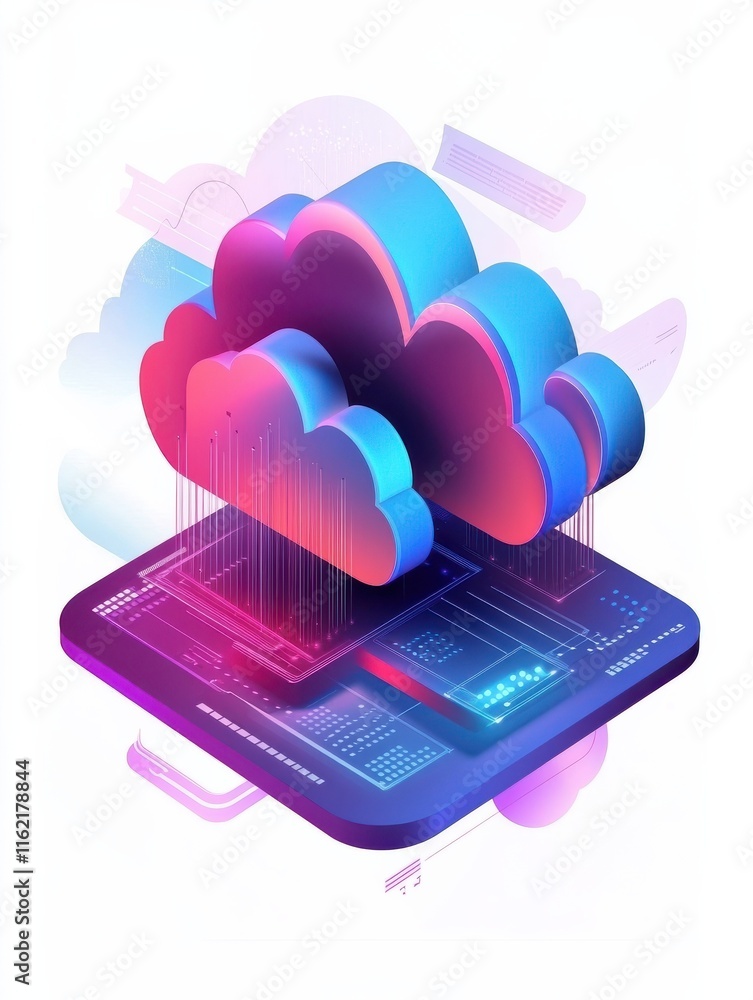 Poster cloud-based computing abstract concept vector illustration set. cloud engineering, storage and colla