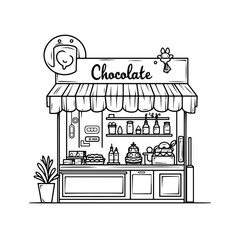 Naklejka premium Chocolate shop illustration with desserts in black and white