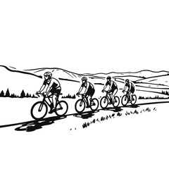 Obraz premium Cyclists riding on a scenic mountain road