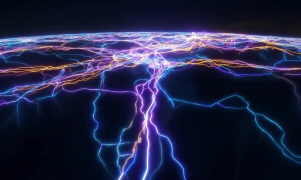 A surreal depiction of a glowing network of roots or veins spreading across a dark, floating plane. The roots light up in different colors, symbolizing interconnectivity and relationships