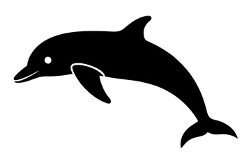 dolphin black silhouette vector, Simple silhouette Design vector icon with white background, dolphin Jumping, Sea fish 