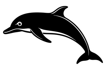 Fototapeta premium dolphin black silhouette vector, Simple silhouette Design vector icon with white background, dolphin Jumping, Sea fish 