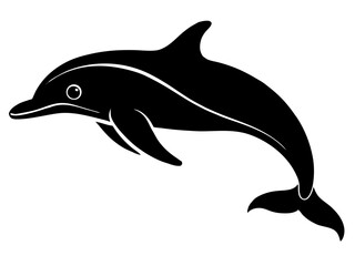 dolphin black silhouette vector, Simple silhouette Design vector icon with white background, dolphin Jumping, Sea fish 