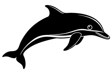 Fototapeta premium dolphin black silhouette vector, Simple silhouette Design vector icon with white background, dolphin Jumping, Sea fish 