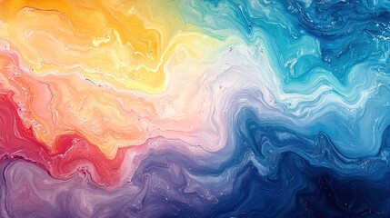 Obraz premium Abstract Marbled Acrylic Paint with Rainbow Color Waves - Bold Artistic Swirls and Colorful Background for Creative Design --