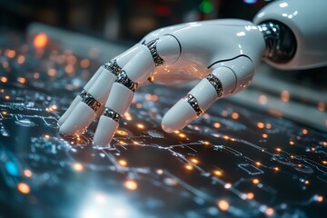 Use artificial intelligence (AI) or chat with it A man touching and talking online. Generative Ai