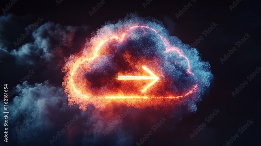 Poster an icon featuring a cloud with an arrow, representing cloud upload or storage options in digital pla