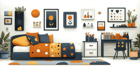 Simple 3d flat render of a childs bedroom