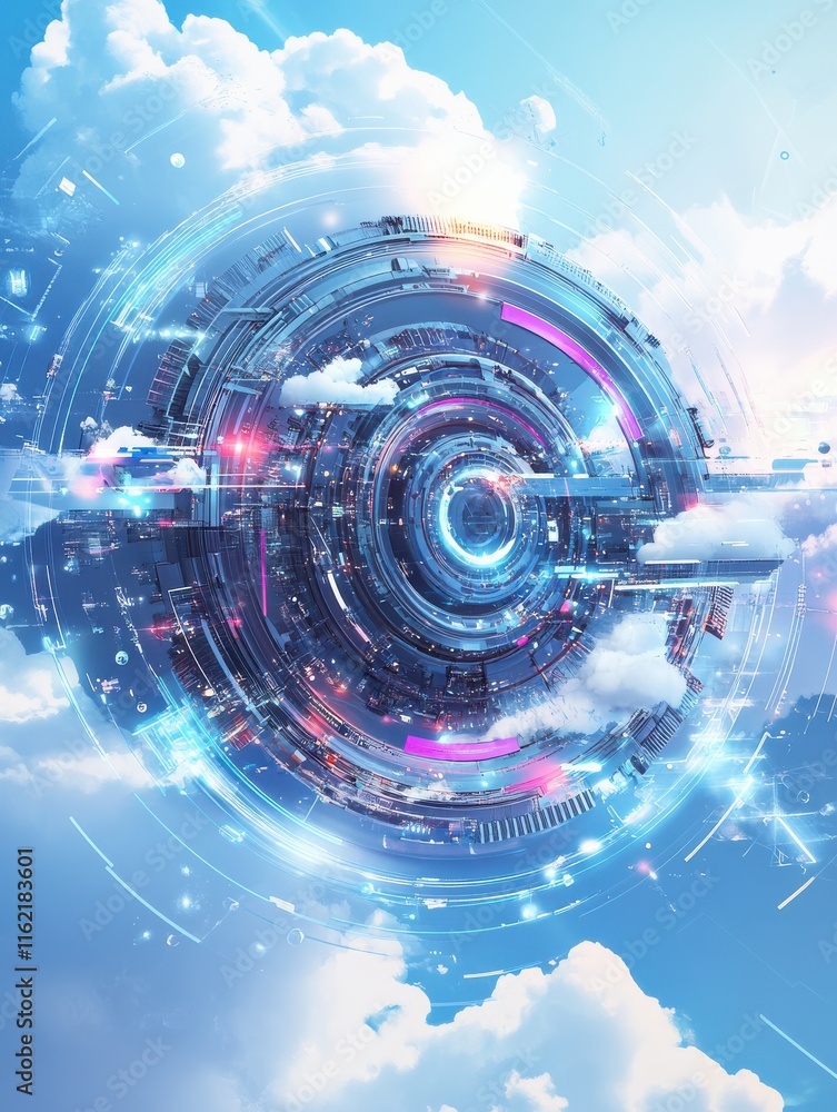 Poster cloud software abstract concept vector illustration set. saas technology, cloud computing security, 