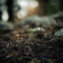 Close up of a young plant sprouting from the ground. Concept of new life