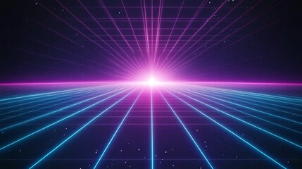 Obraz premium Retro Cyberpunk Grid Neon Lines and Bright Horizon