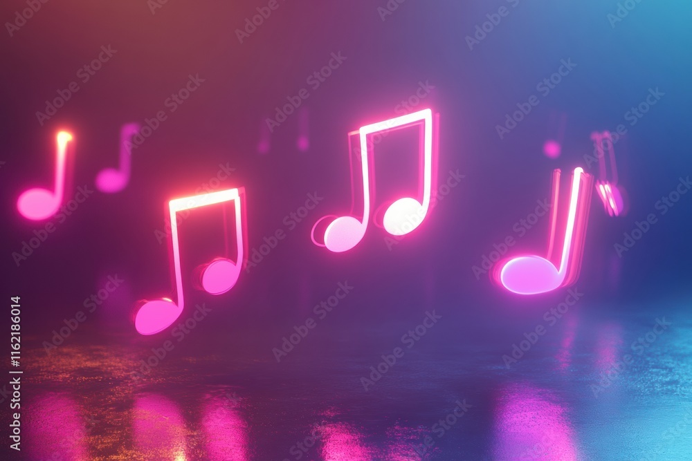 Leinwandbilder colorful 3d music notes floating in a vibrant space with an ambient glow at twilight. generative ai