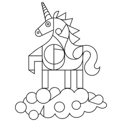 Cute cartoon pegasus. Pony princess. Unicorn. Black and white vector illustration for coloring book