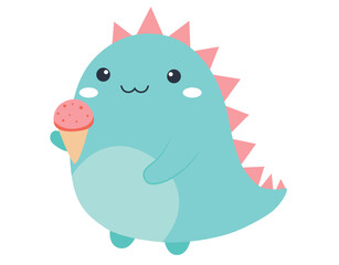 Adorable Kawaii Dinosaur with Ice Cream